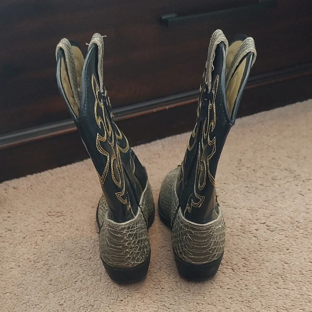 Kids Black and Tan Snakeskin Western Cowboy Boots